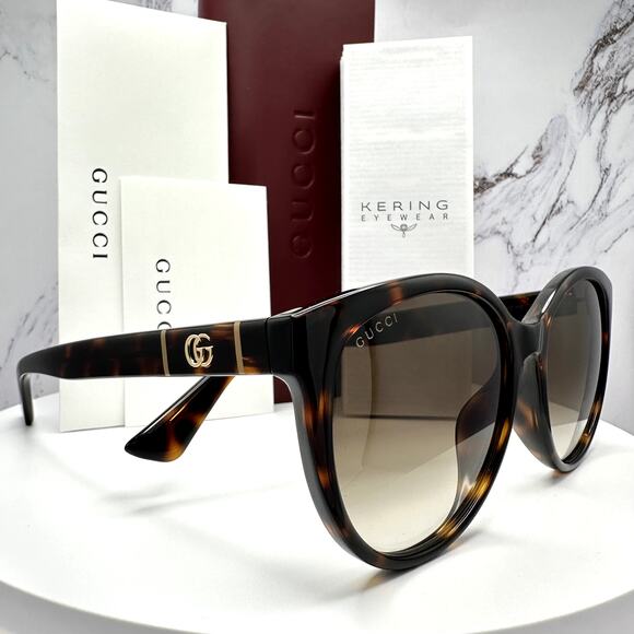 New GUCCI Sunglasses 56mm Brown Tortoise Round Gold Metal Interlocking GG Logo main image 9